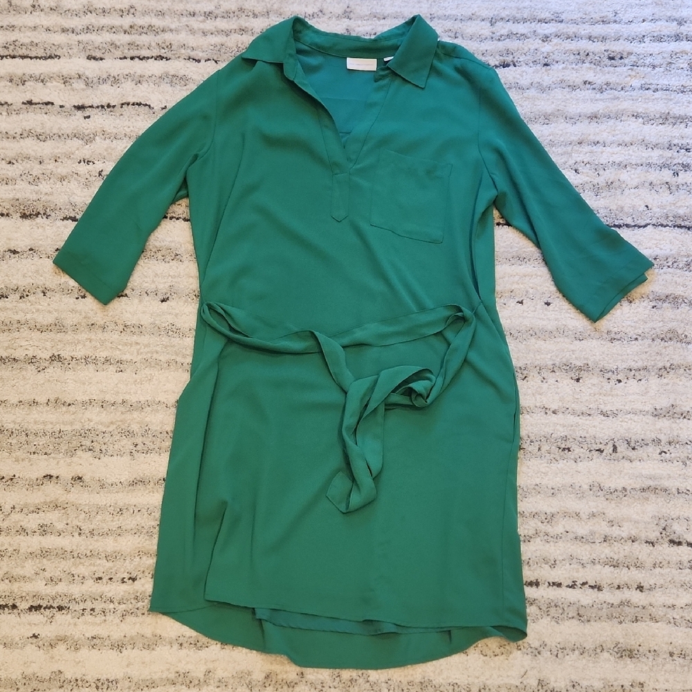 New York & Company Green 3/4 Sleeve Polo Collar Dress Medium
